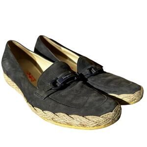 Salvatore Ferragamo Espadrilles Flat Shoes Slip On Suede Leather Black 8
